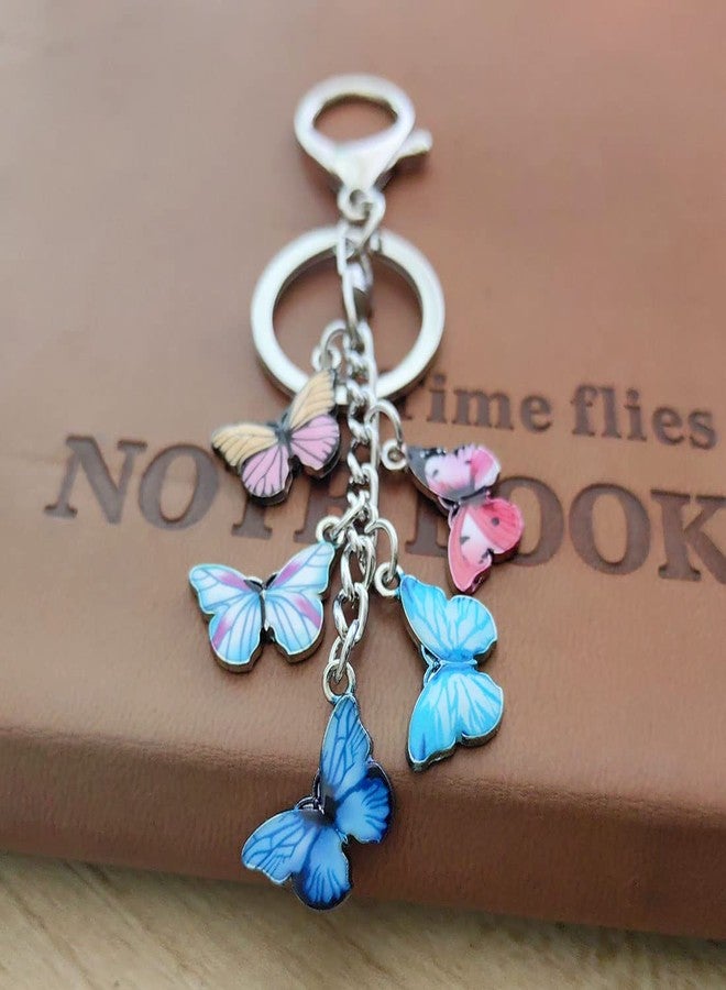Meimimix Colorful Butterfly Charms Enameled Keychain Chain Tassel Keyring For Women Girls Purse Bag Accessories Jewellery (Five Butterflies) - Image 2